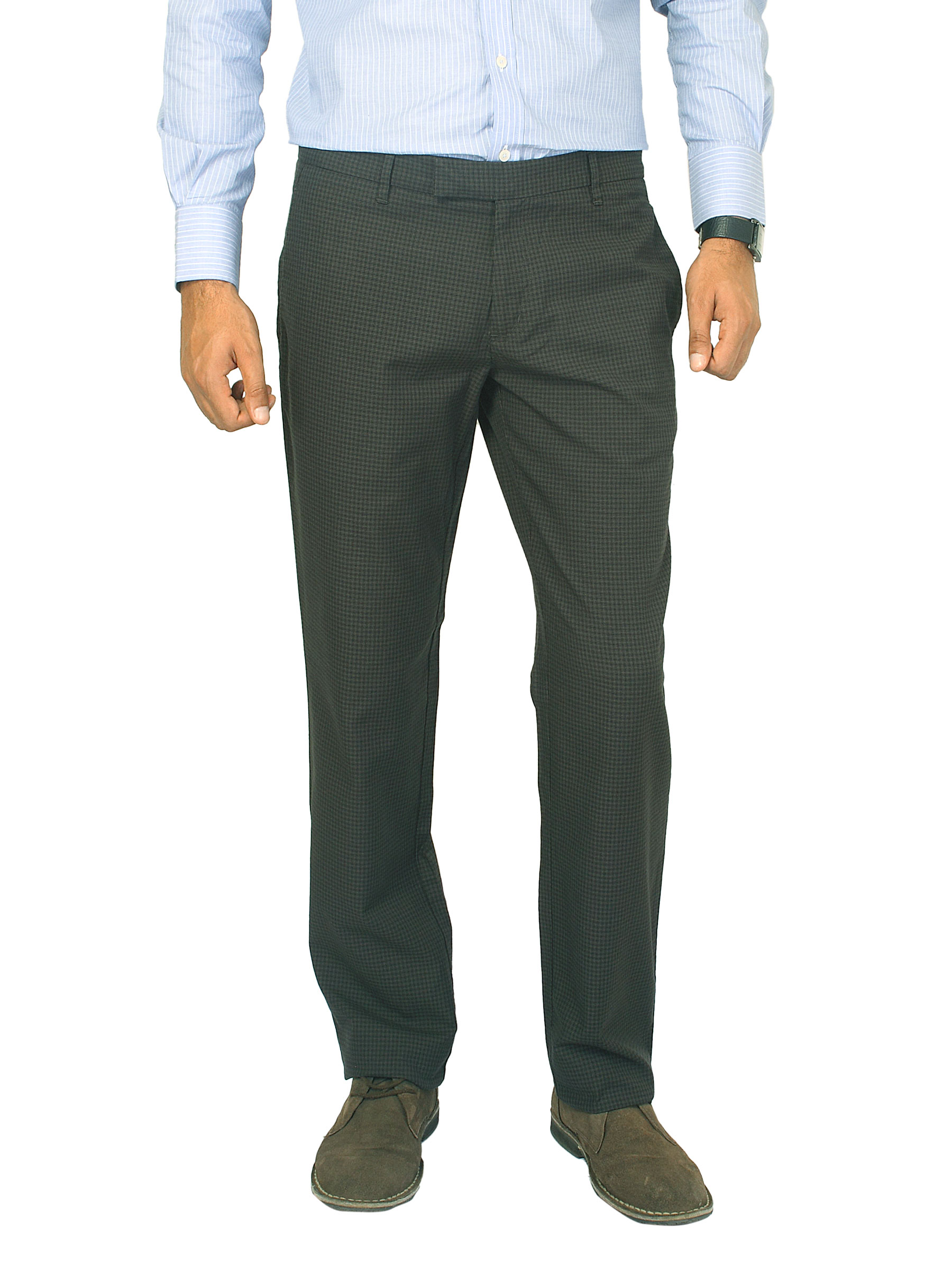 United Colors of Benetton Men Black and Brown Checked Trousers