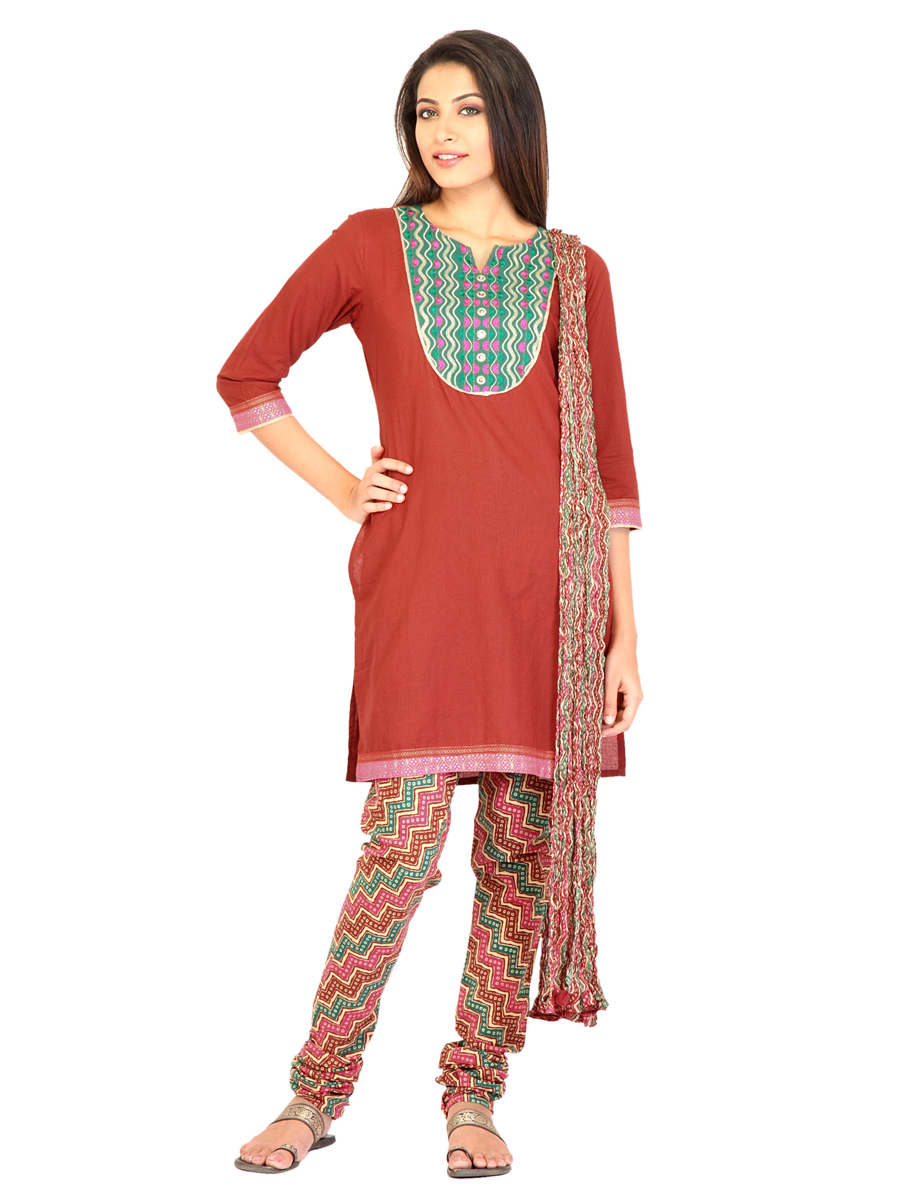 Mother Earth Women Cotton Brown Salwar Suit