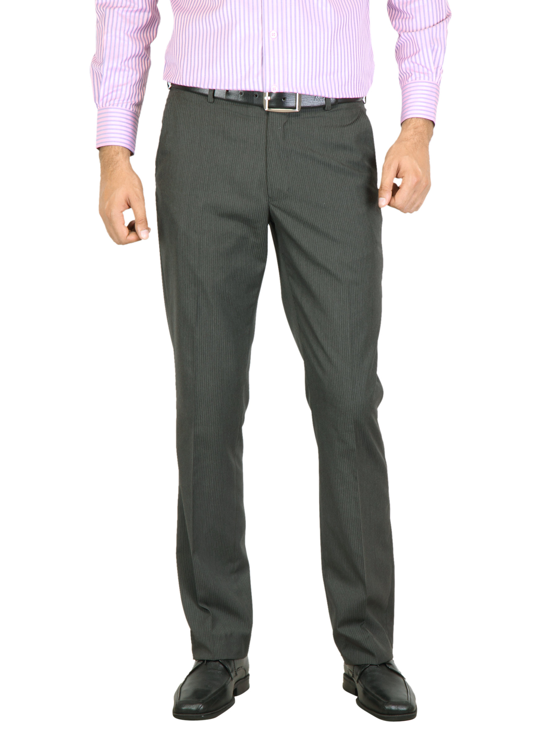 Peter England Men Stripes Charcoal Trouser