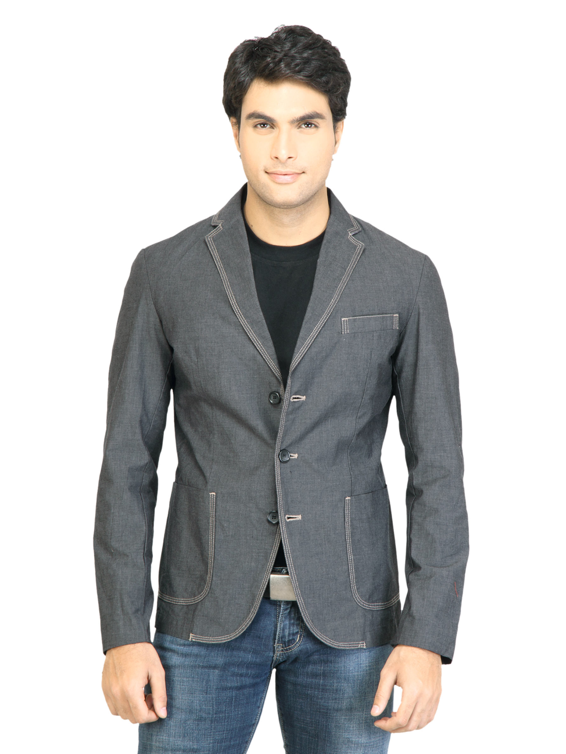 United Colors of Benetton Men Solid Grey Blazer Jacket
