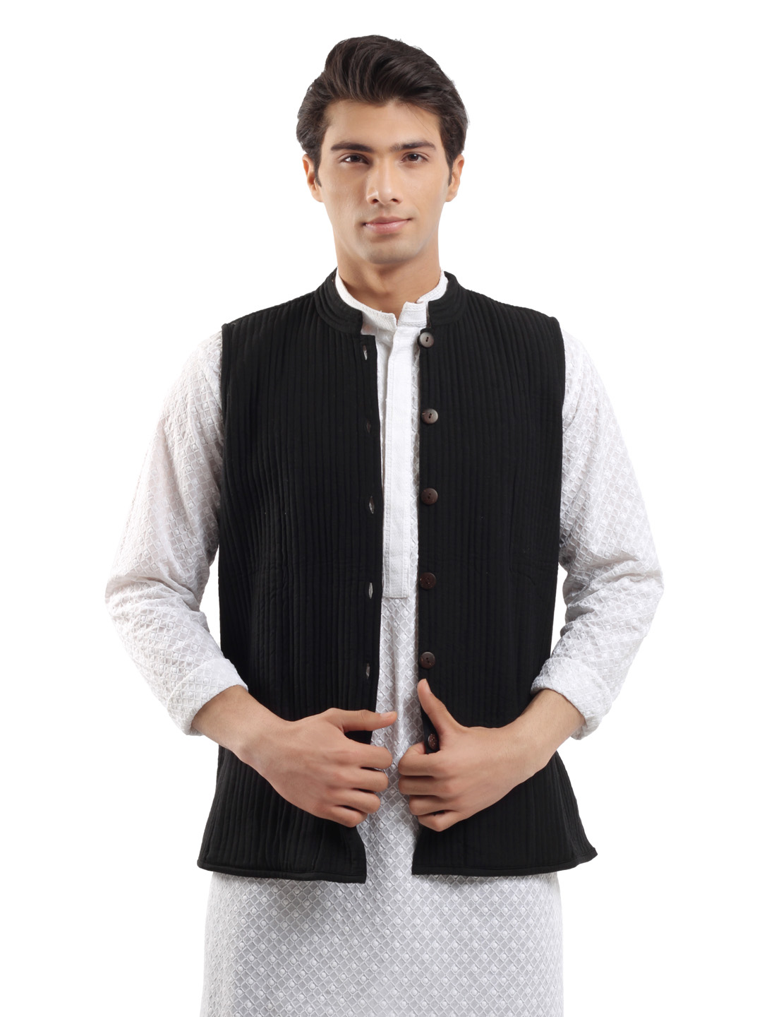 Fabindia Men Reversible Blue Sleeveless Jacket