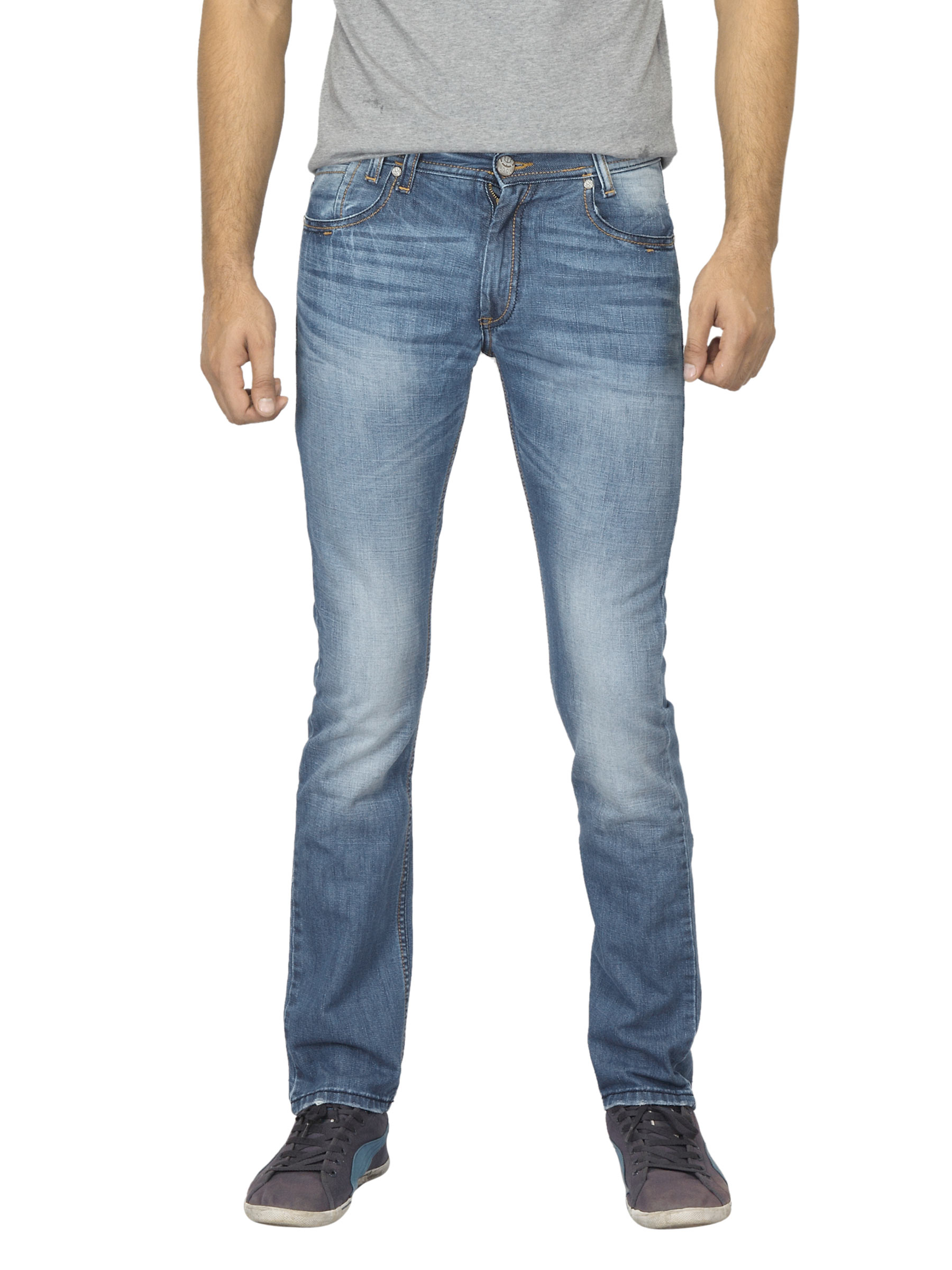 Locomotive Men Washed Blue Jeans