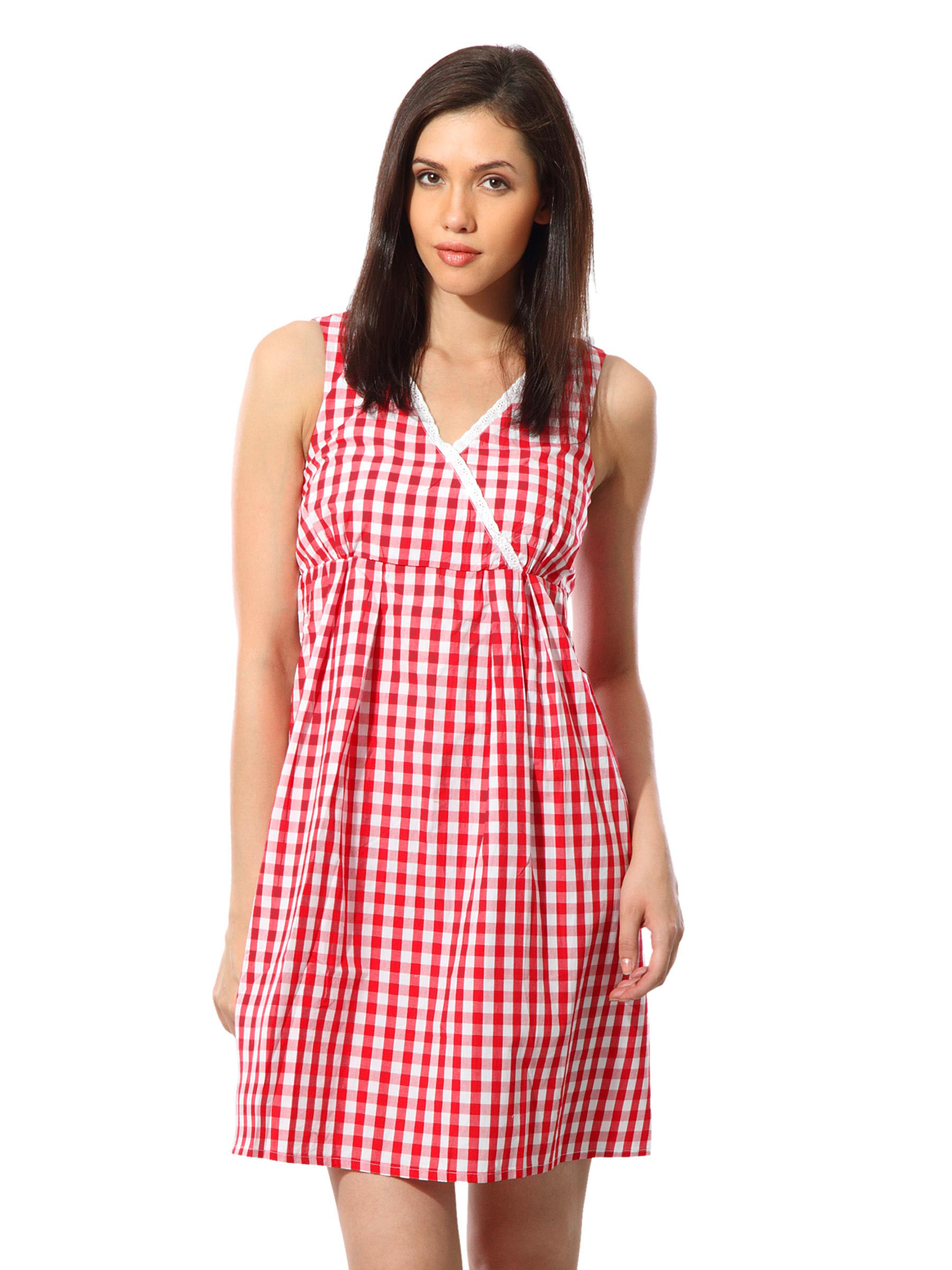 United Colors of Benetton Women Check Red Dress