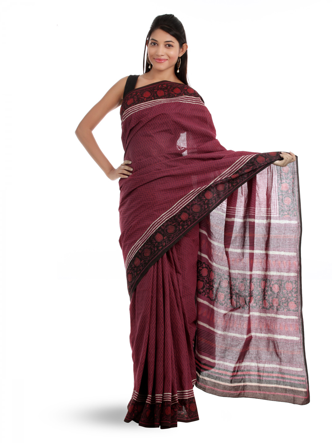 Fabindia Maroon Printed Saree