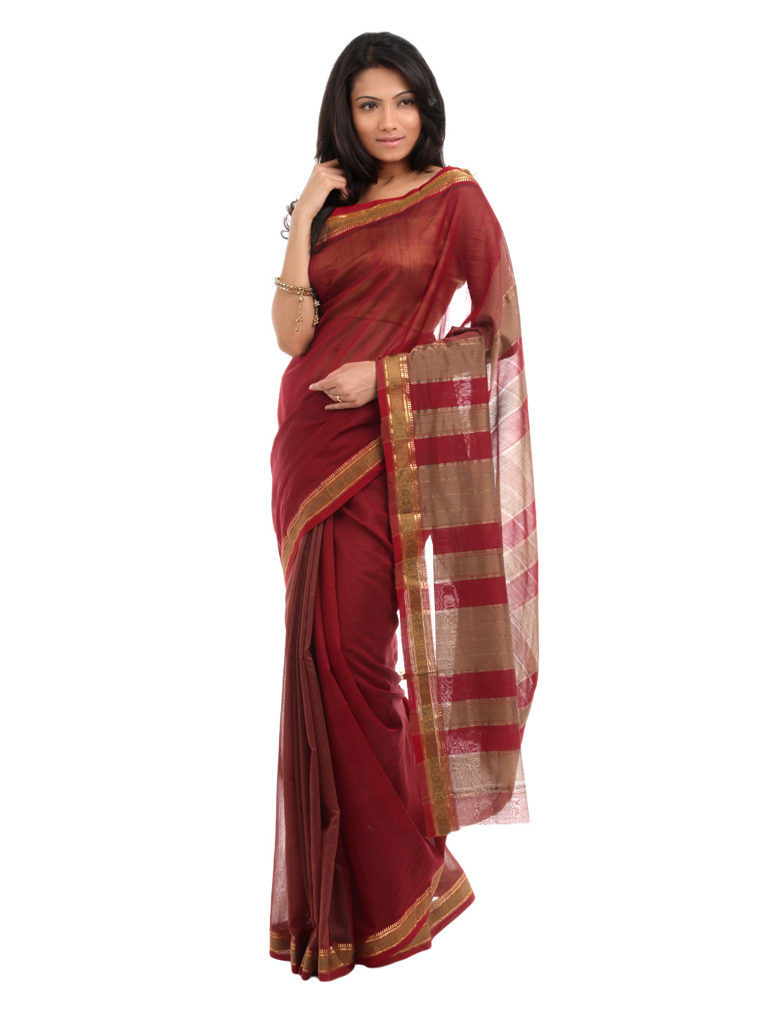 Fabindia Maroon Maheshwari Zari Saree