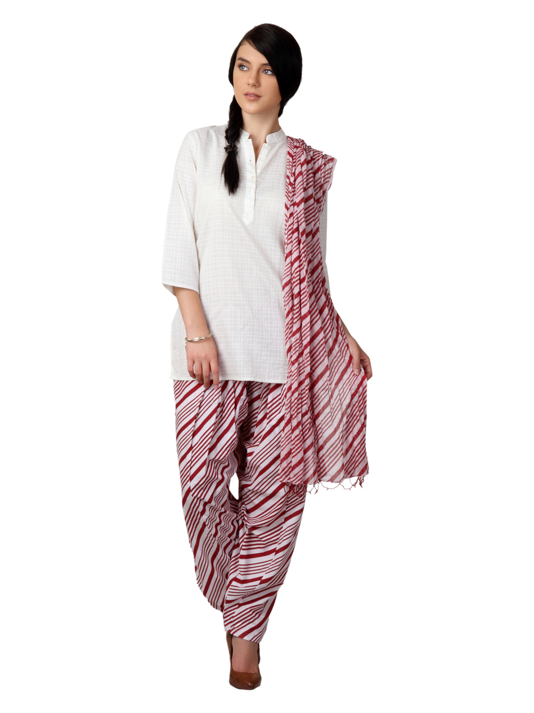 Vishudh Women Red & White Salwar and Dupatta