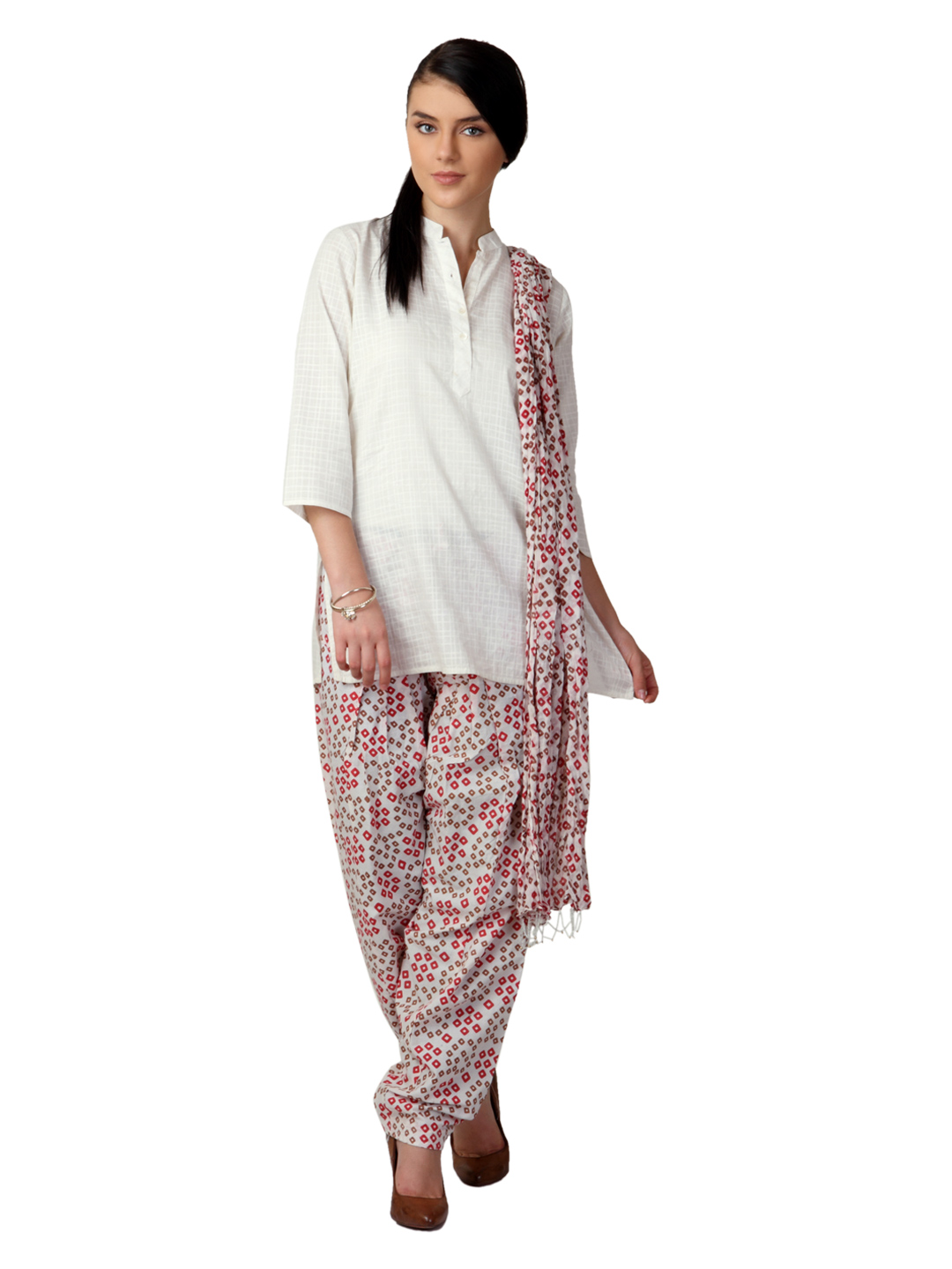 Vishudh Women Printed Cream Salwar and Dupatta