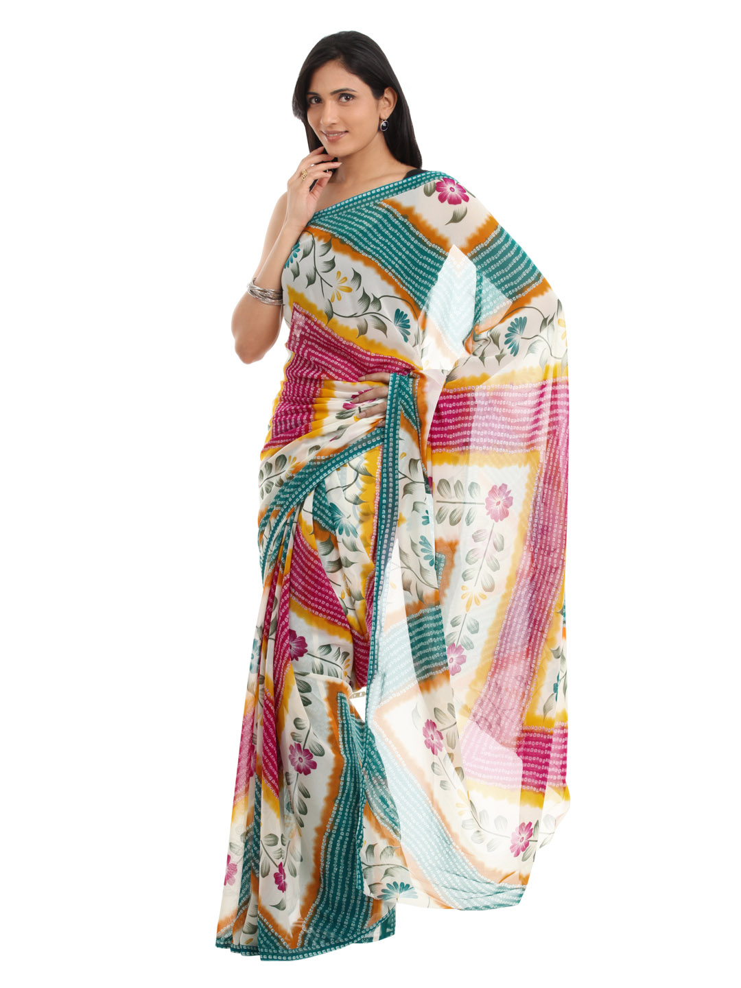 FNF Multi Coloured Printed Sari