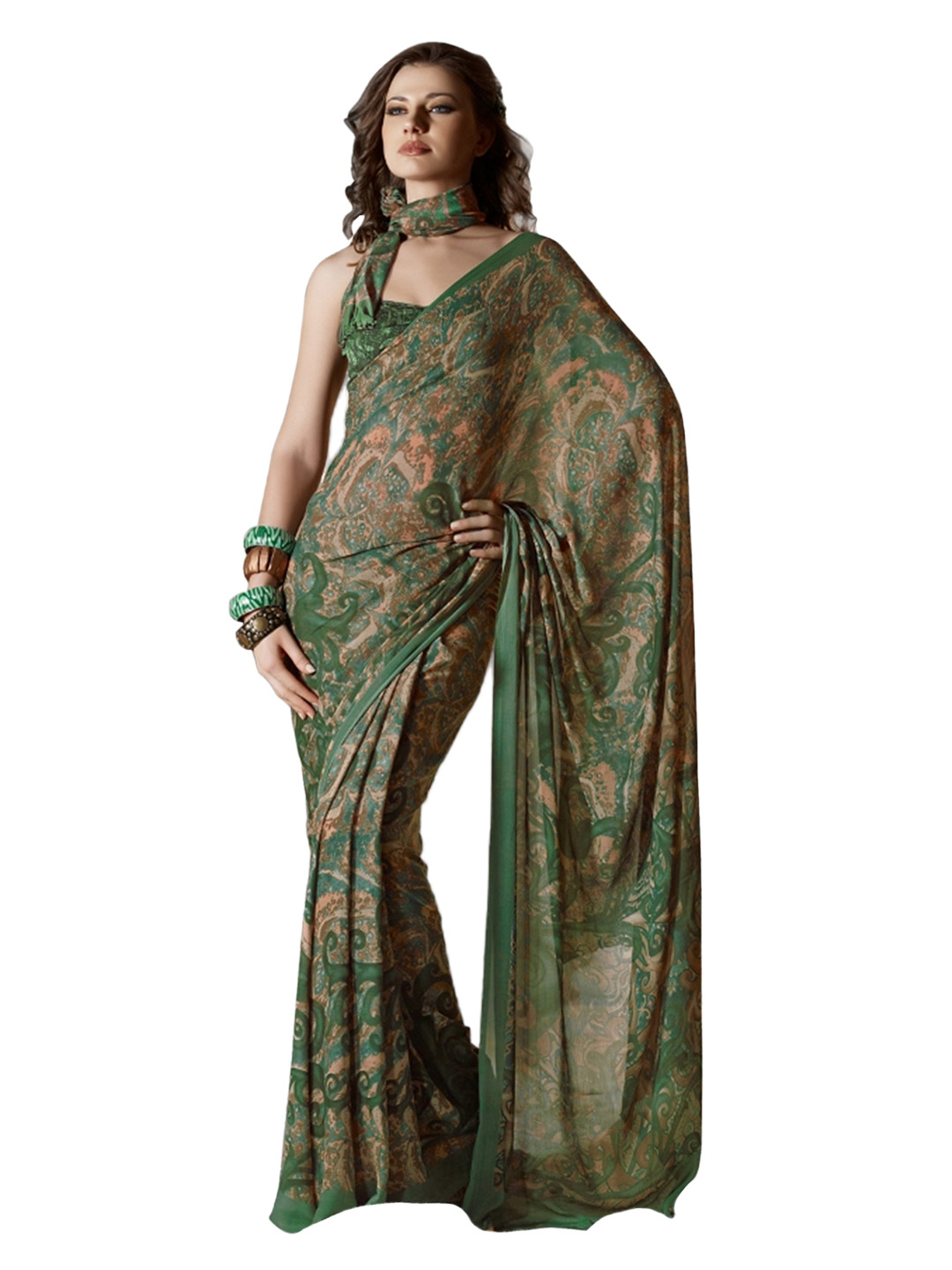 Prafful Green Printed Sari