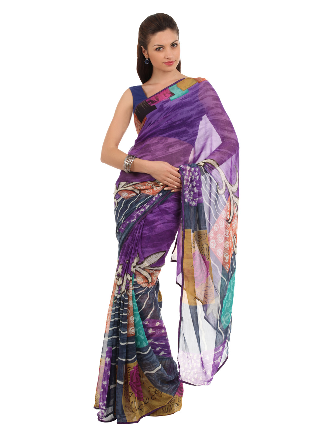 FNF Mustard & Purple Evening Wear Sari