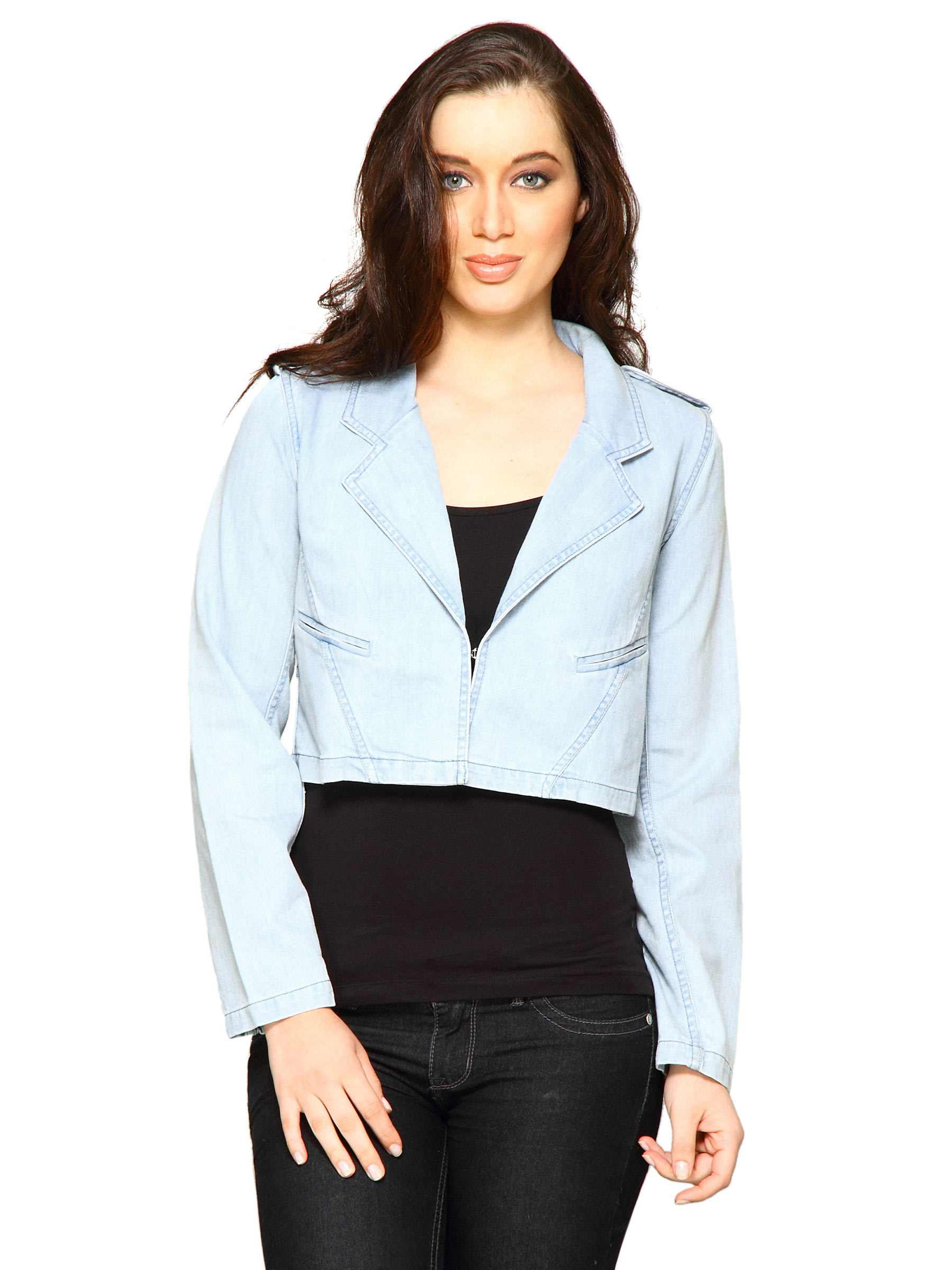 Forever New Women Washed Blue Jacket