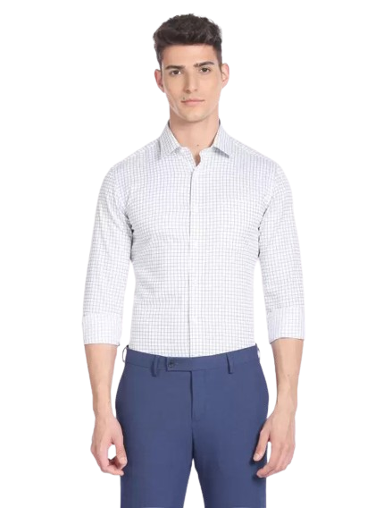 Men Slim Fit Checkered Cut Away Collar Casual Shirt